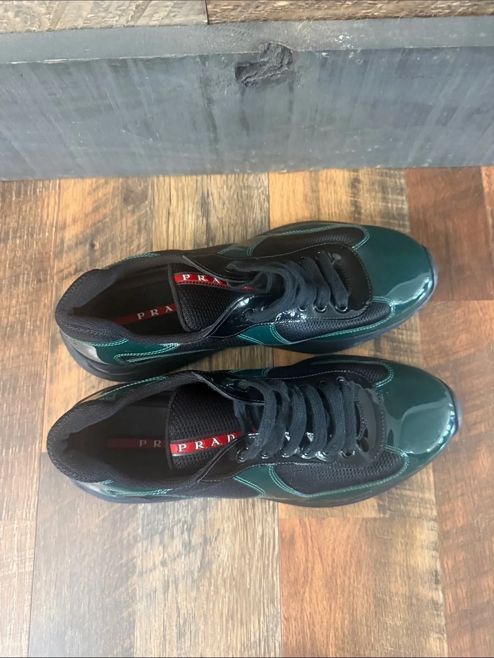 Prada America’s Cup Patent Leather Sneakers Green Black Men’s Size 7UK/8/8.5 US